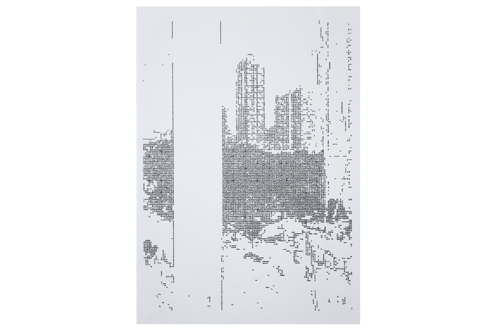 an image of a pen plotter drawing of a window scene from Upper East side in New York City