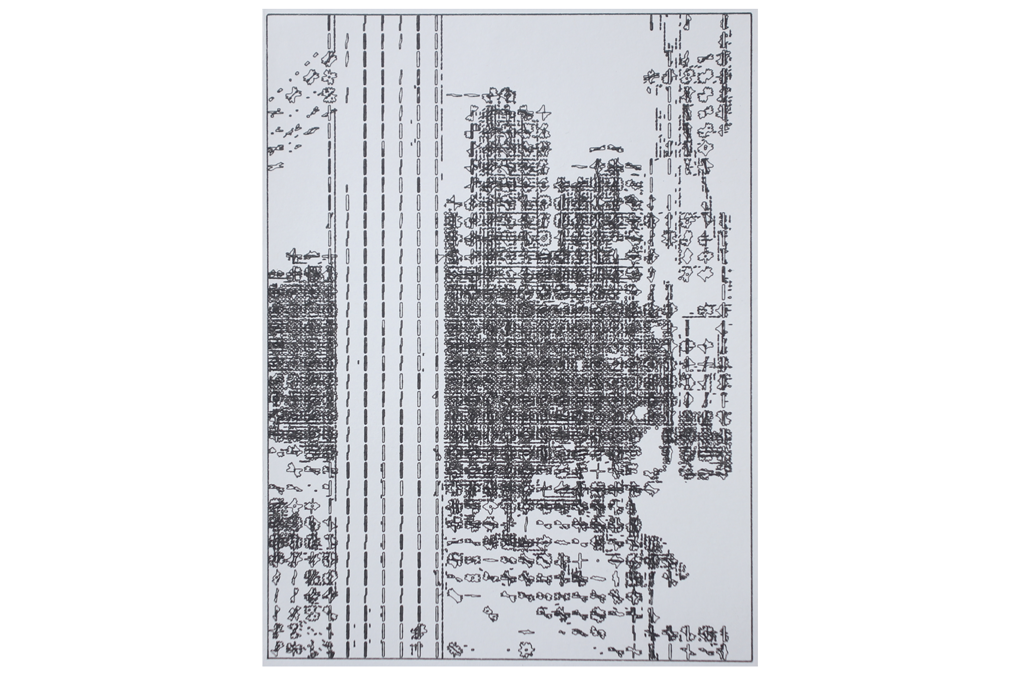 an image of another version of pen plotter drawing of a window scene from Upper East side in New York City